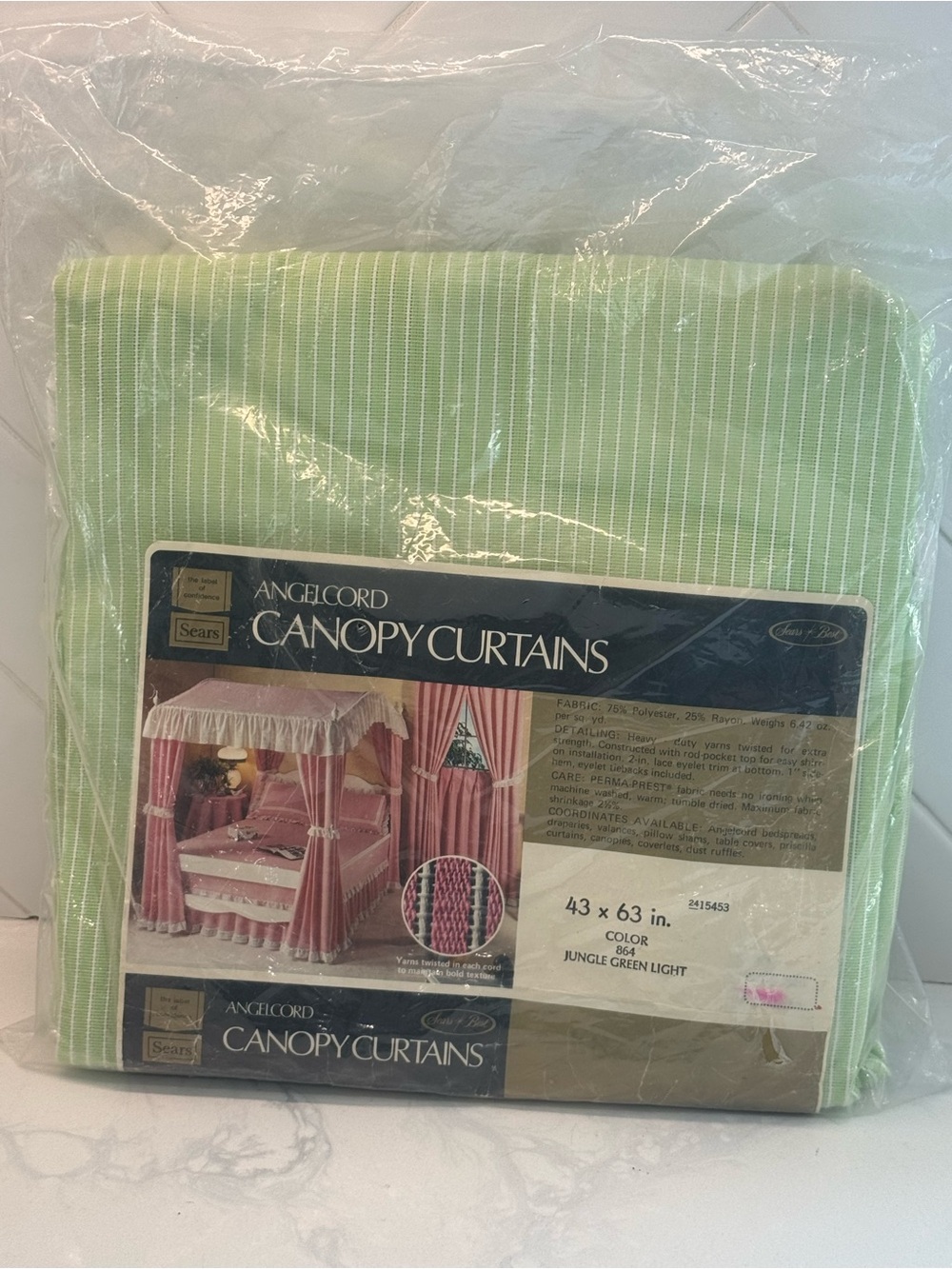 Vintage Sears Angecord Canopy Curtains 43 x 63 Jungle Green Light NOS